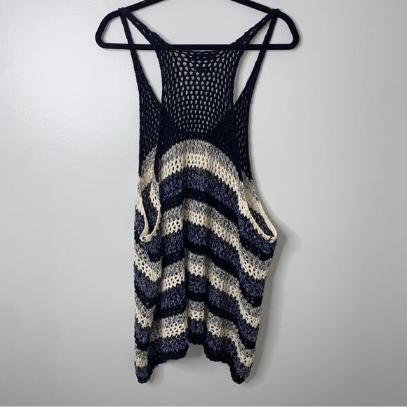 Zara Blue Black Loose Knit Crochet 100% Cotton Beachy Coastal Tank Top Small - Picture 9 of 10